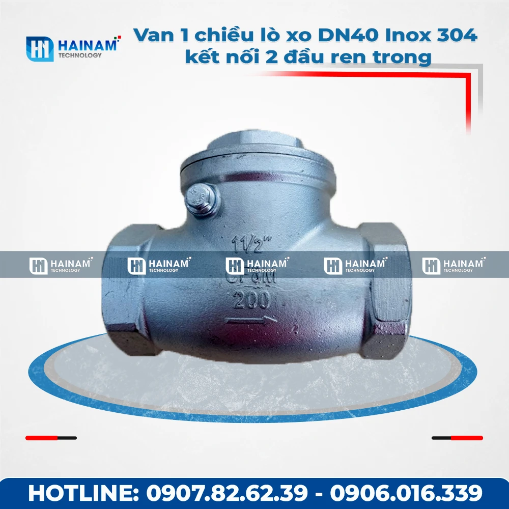 Van 1 chiều lá lật DN40 Inox 304 kết nối 2 đầu ren trong