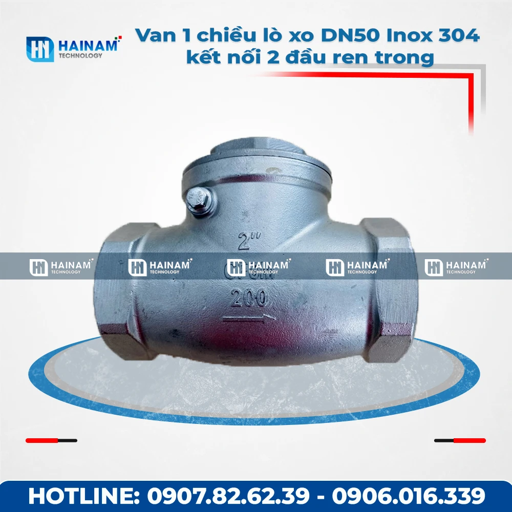 Van 1 chiều lá lật DN50 Inox 304 kết nối 2 đầu ren trong