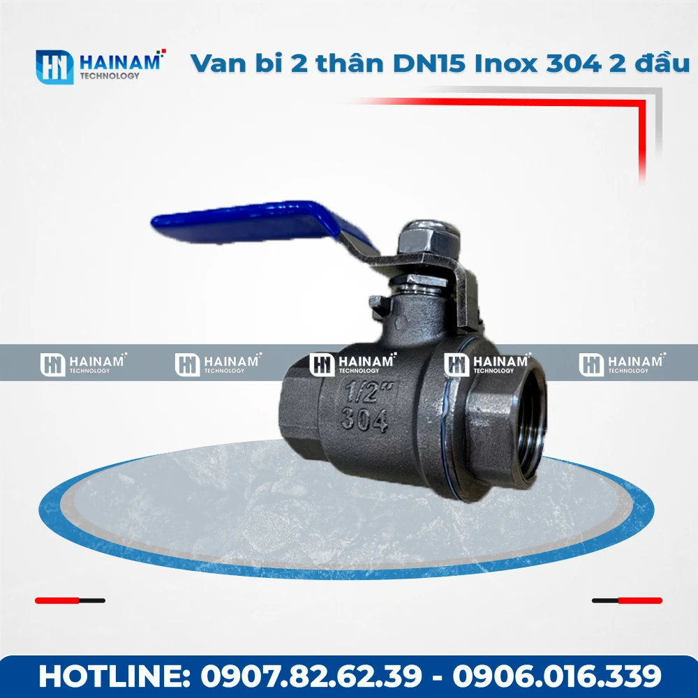 Van bi 2 thân DN15 Inox 304 kết nối 2 đầu ren
