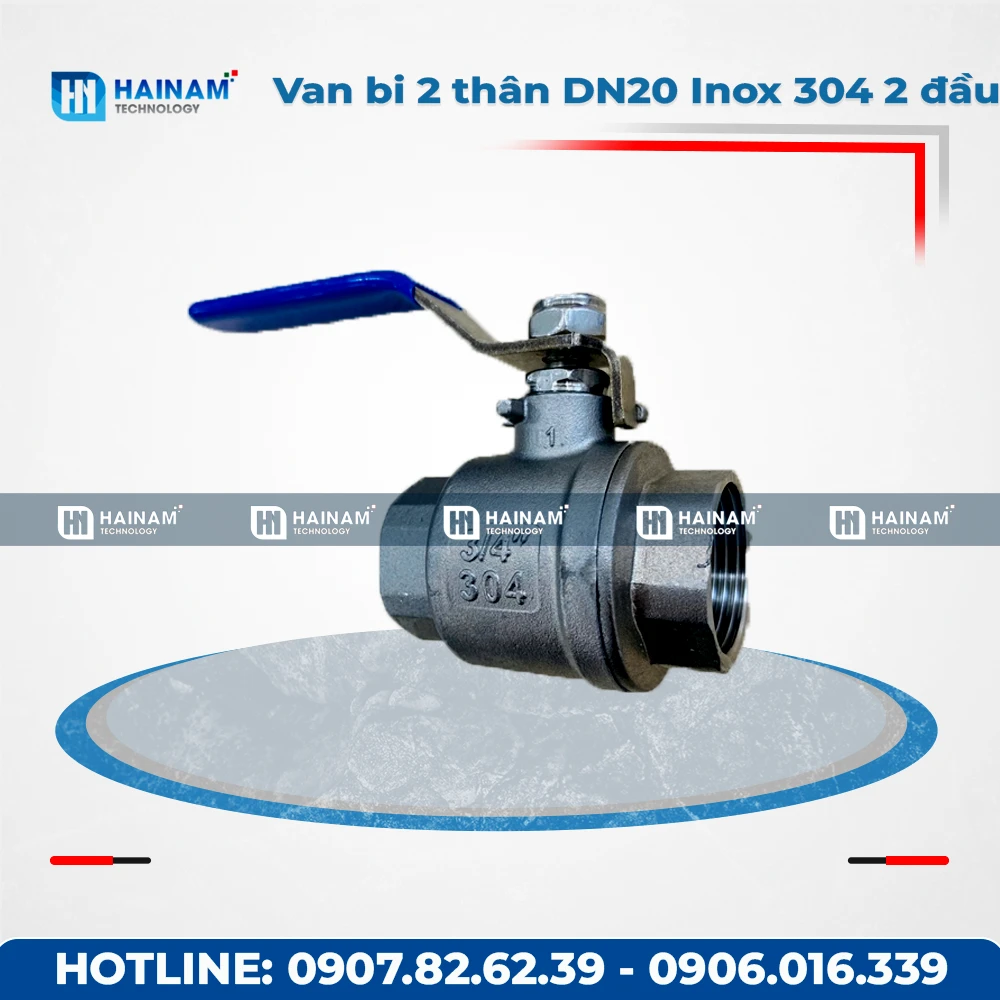 Van bi 2 thân DN20 Inox 304 kết nối 2 đầu ren