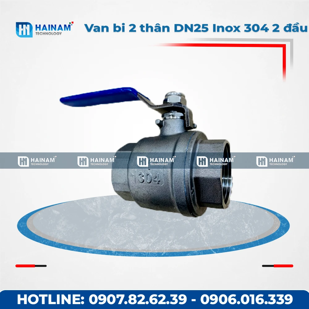 Van bi 2 thân DN25 Inox 304 kết nối 2 đầu ren