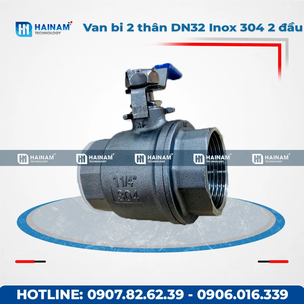 Van bi 2 thân DN32 Inox 304 kết nối 2 đầu ren