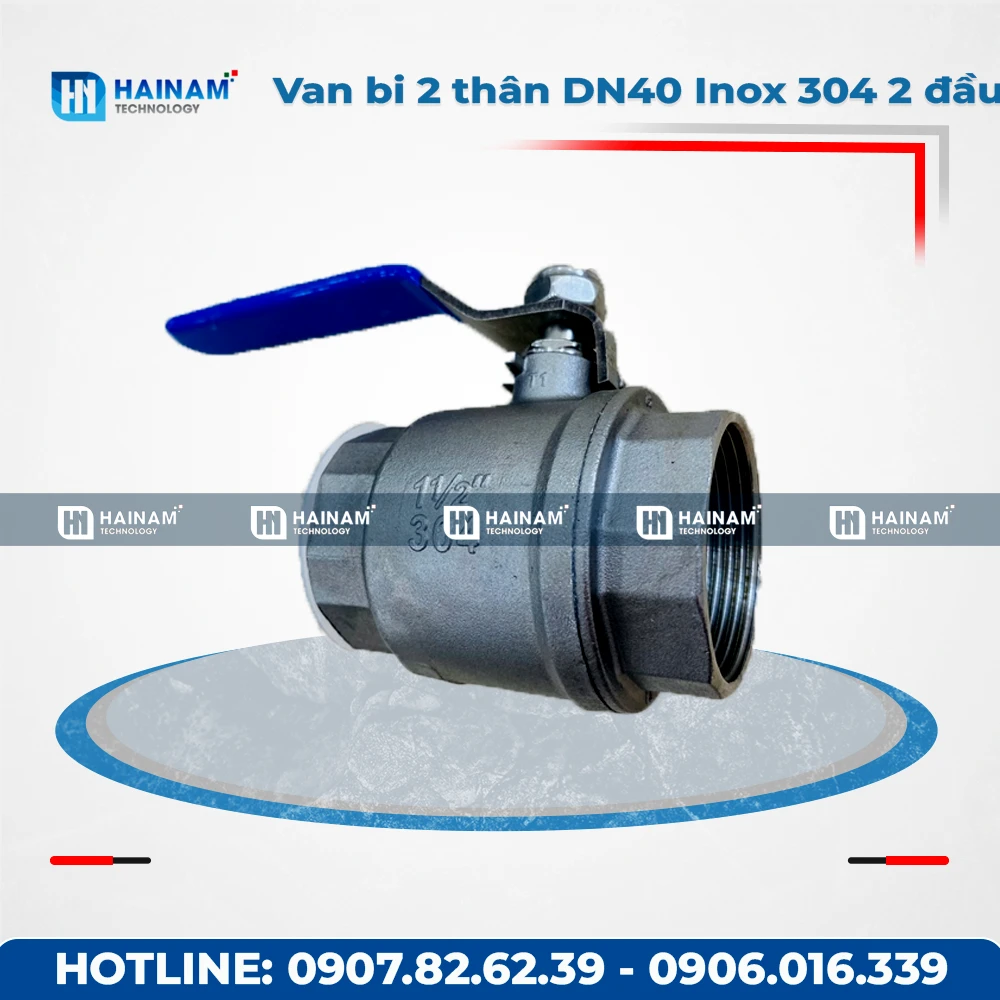 Van bi 2 thân DN40 Inox 304 kết nối 2 đầu ren