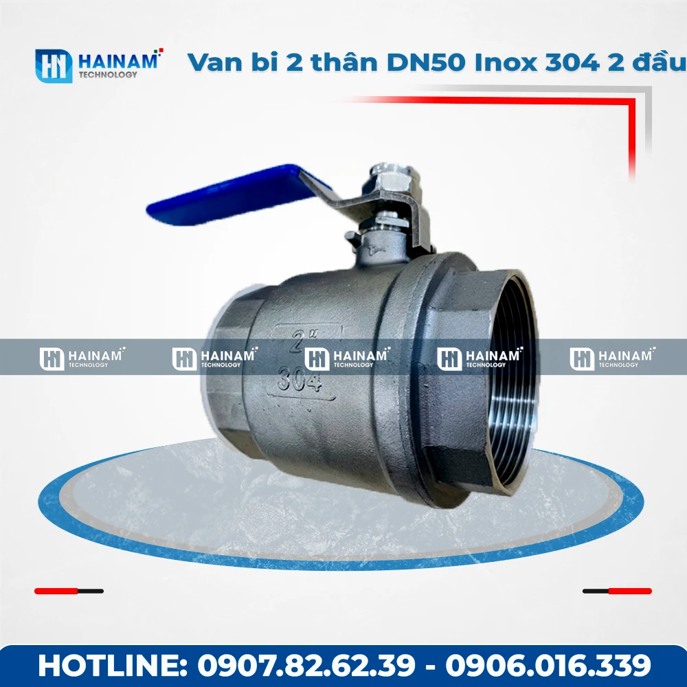 Van bi 2 thân DN50 Inox 304 kết nối 2 đầu ren