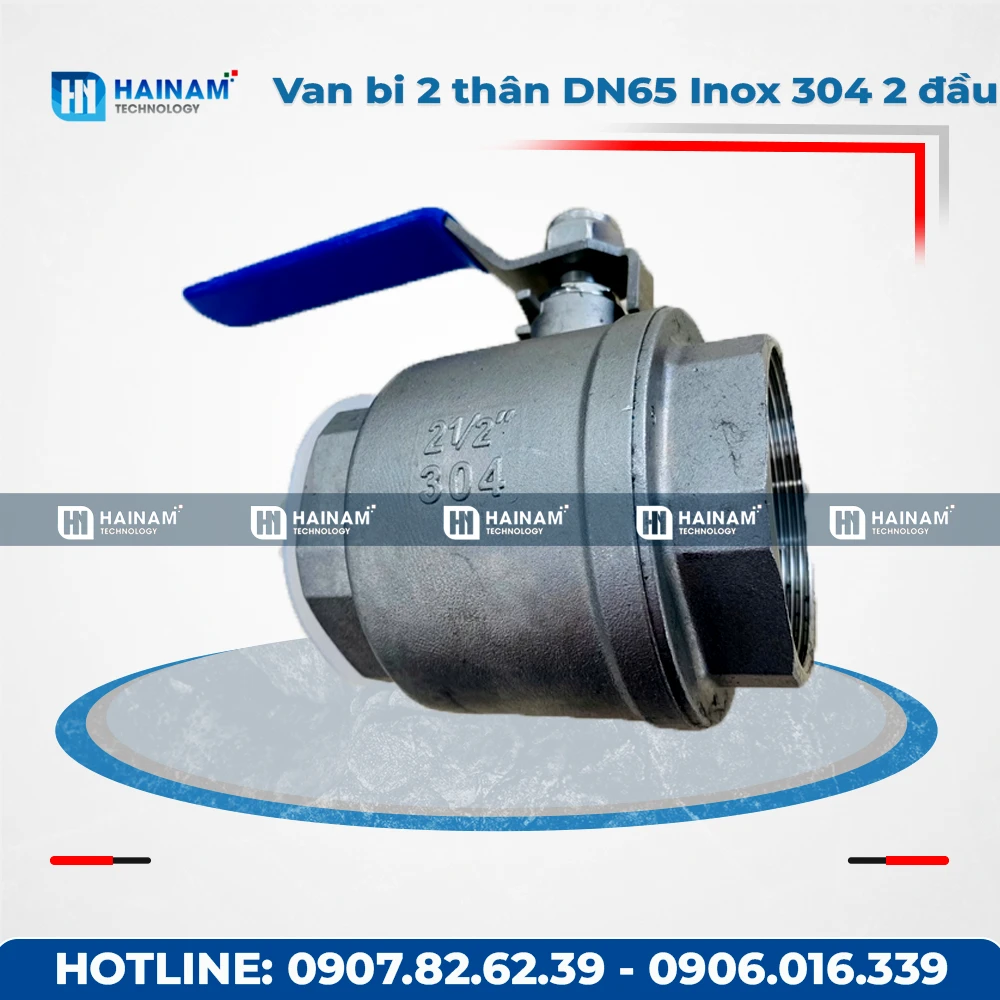 Van bi 2 thân DN65 Inox 304 kết nối 2 đầu ren
