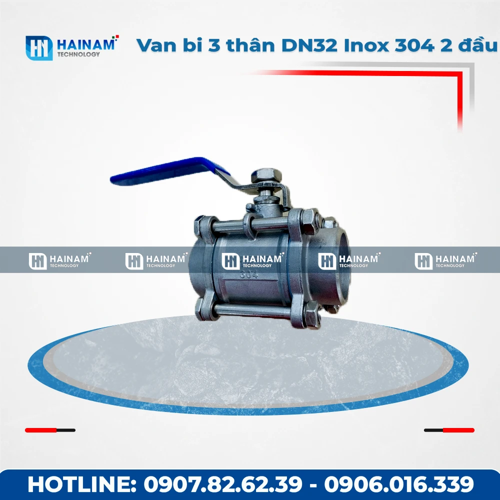 Van bi 3 thân DN32 Inox 304 kết nối 2 đầu hàn