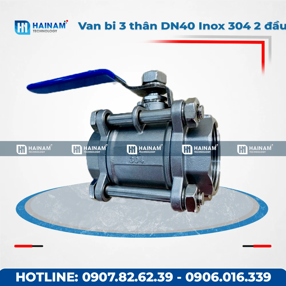 Van bi 3 thân DN40 Inox 304 kết nối 2 đầu ren trong