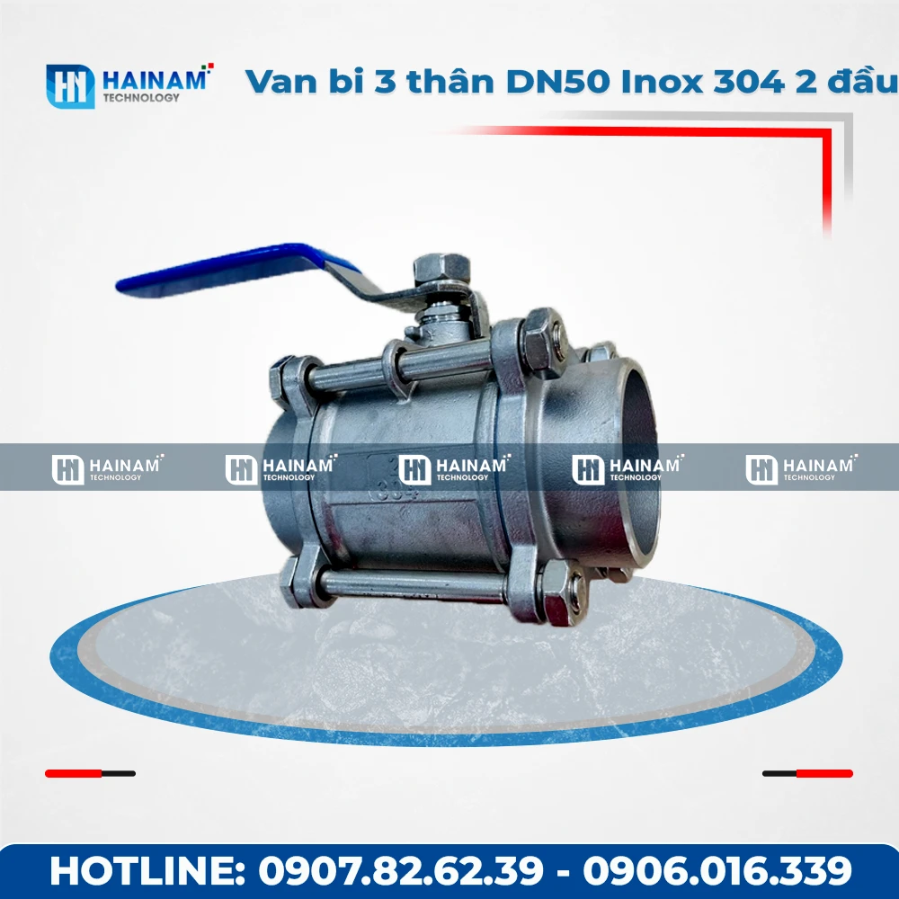 Van bi 3 thân DN50 Inox 304 kết nối 2 đầu hàn