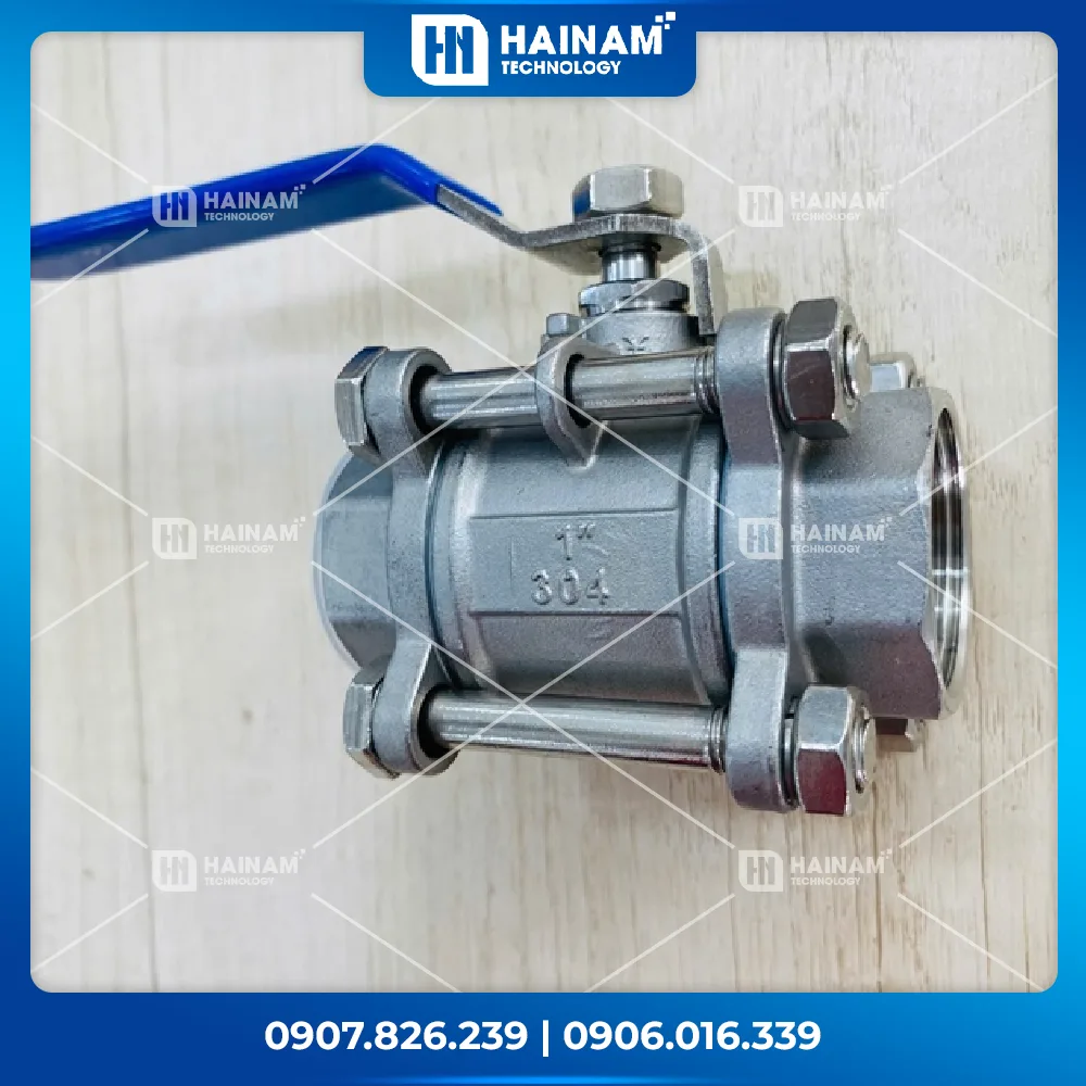 Van Bi Công Nghiệp 3 Thân DN25 Inox 304 Kết Nối 2 Đầu Ren Trong