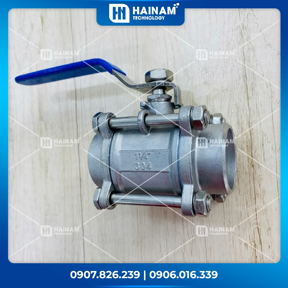 Van Bi Công Nghiệp 3 Thân DN32 Inox 304 Kết Nối 2 Đầu Hàn