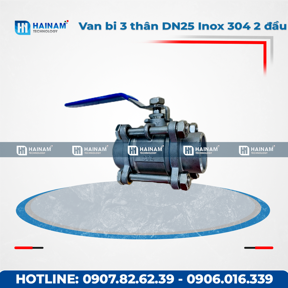 Van bi 3 thân DN25 Inox 304 kết nối 2 đầu hàn