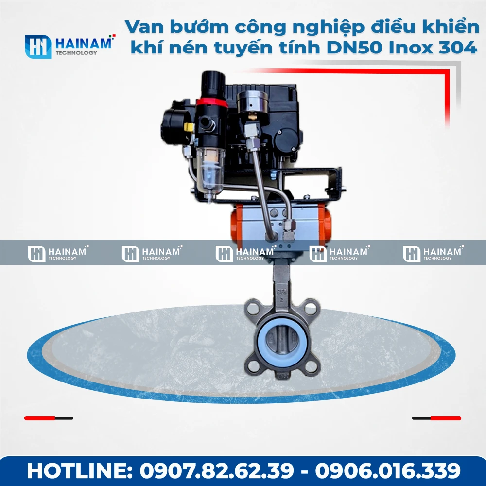 Van bướm công nghiệp điều khiển khí nén tuyến tính DN50 Inox 304