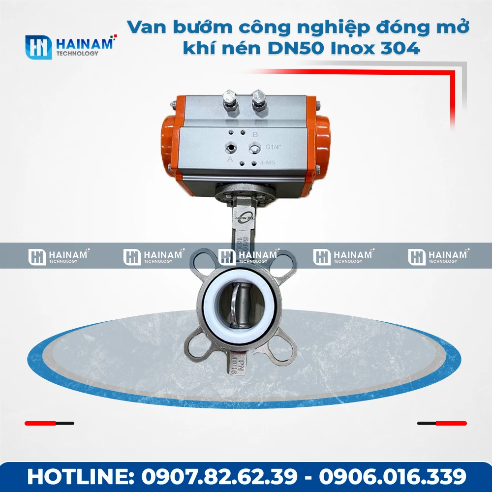 Van bướm công nghiệp đóng mở khí nén DN50 Inox 304