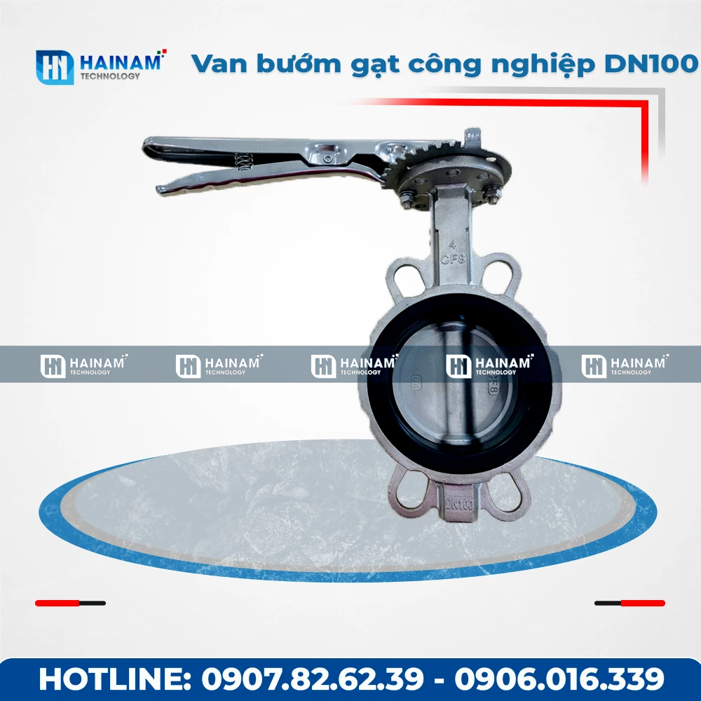 Van bướm tay gạt công nghiệp ron cao su DN100 Inox 304