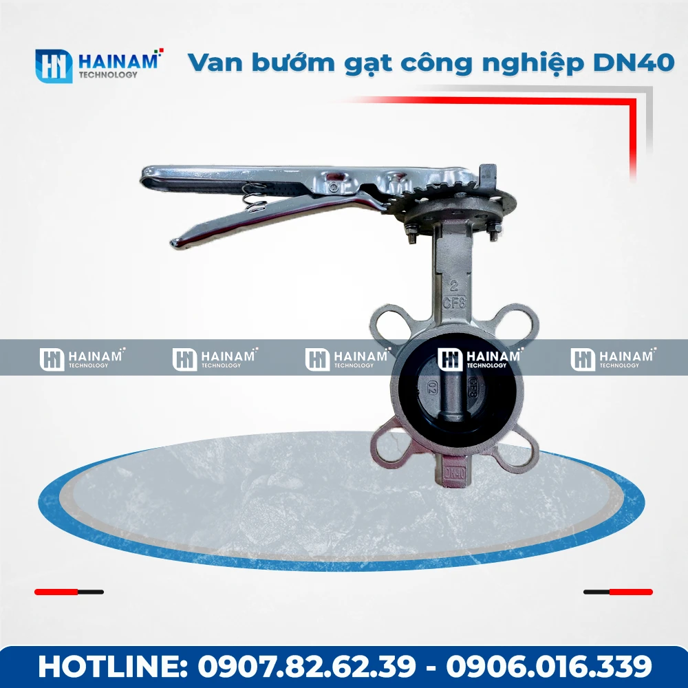 Van bướm tay gạt công nghiệp ron cao su DN40 Inox 304