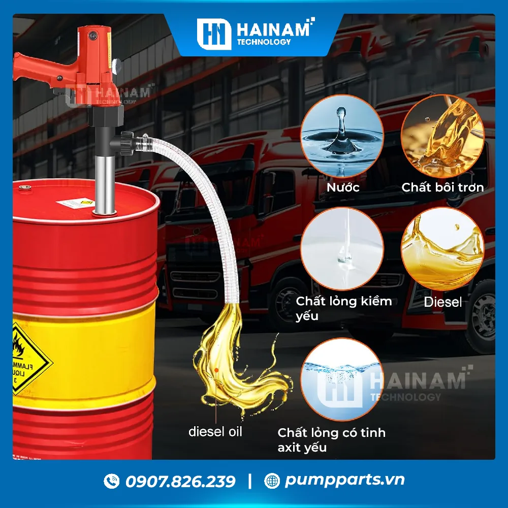 bơm thùng phuy chạy điện: bơm dầu nhớt, dung môi