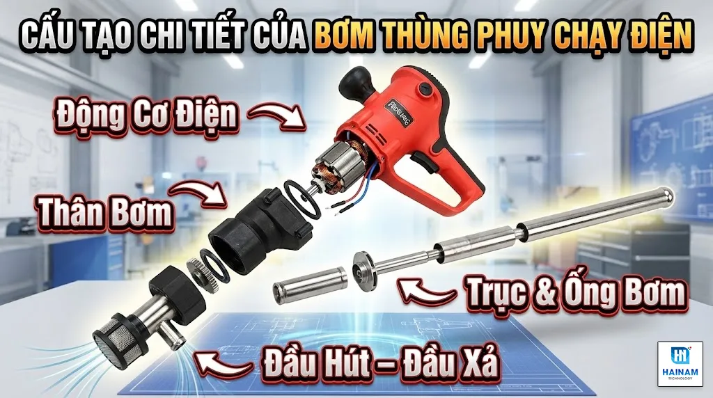cấu tạo bơm thùng phuy chạy điện