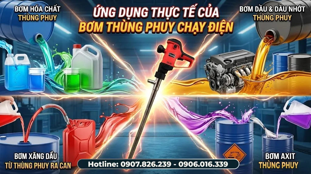 ứng dụng bơm thùng phuy chạy điện