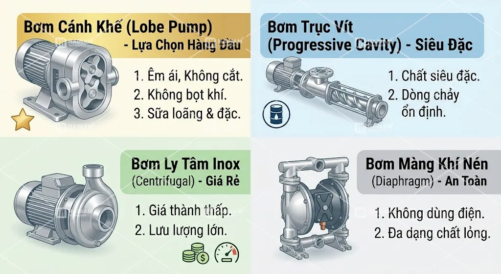 bơm sữa thực phẩm phổ biến