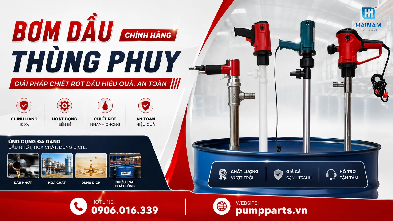 bơm dầu nhớt thùng phuy chính hãng