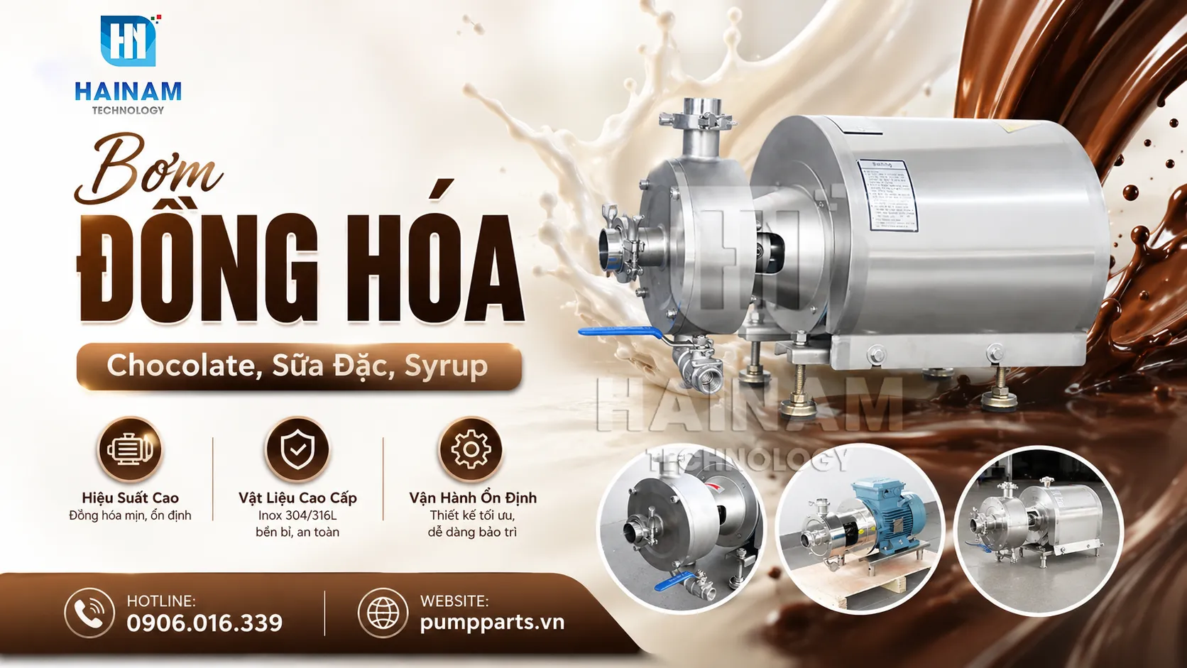 bơm đồng hóa cho chocolate sữa đặc syrup