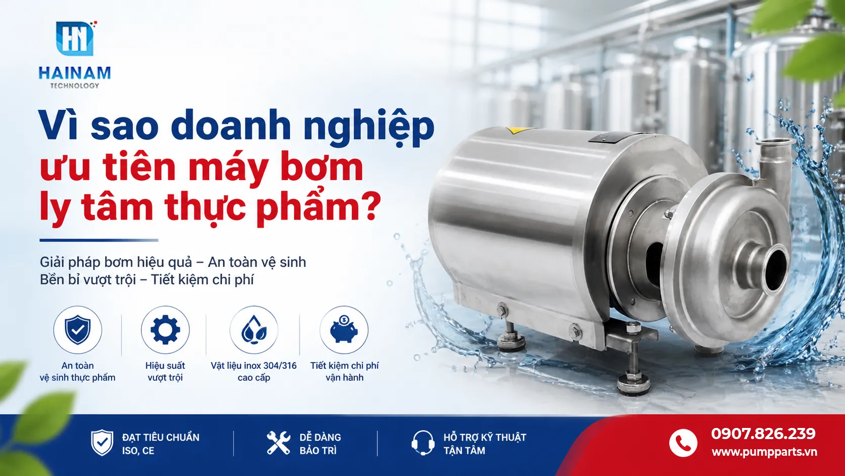 bơm ly tâm thực phẩm inox 316 cao cấp