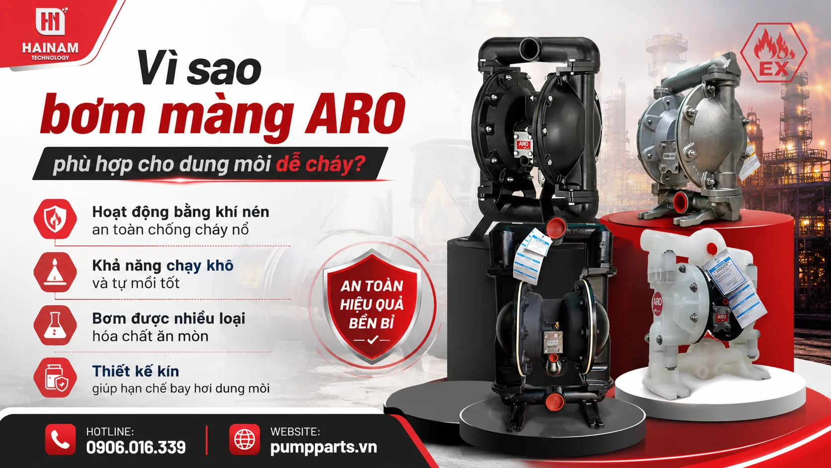 bơm màng aro phù hợp cho dung môi dễ cháy