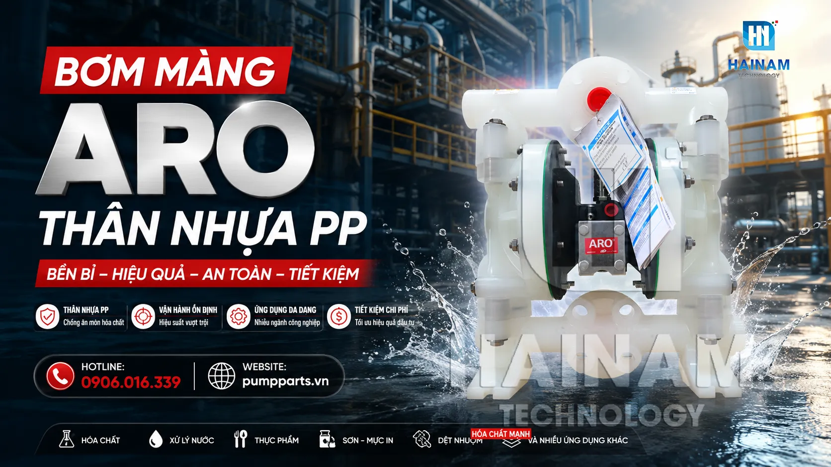bơm màng aro thân nhựa pp