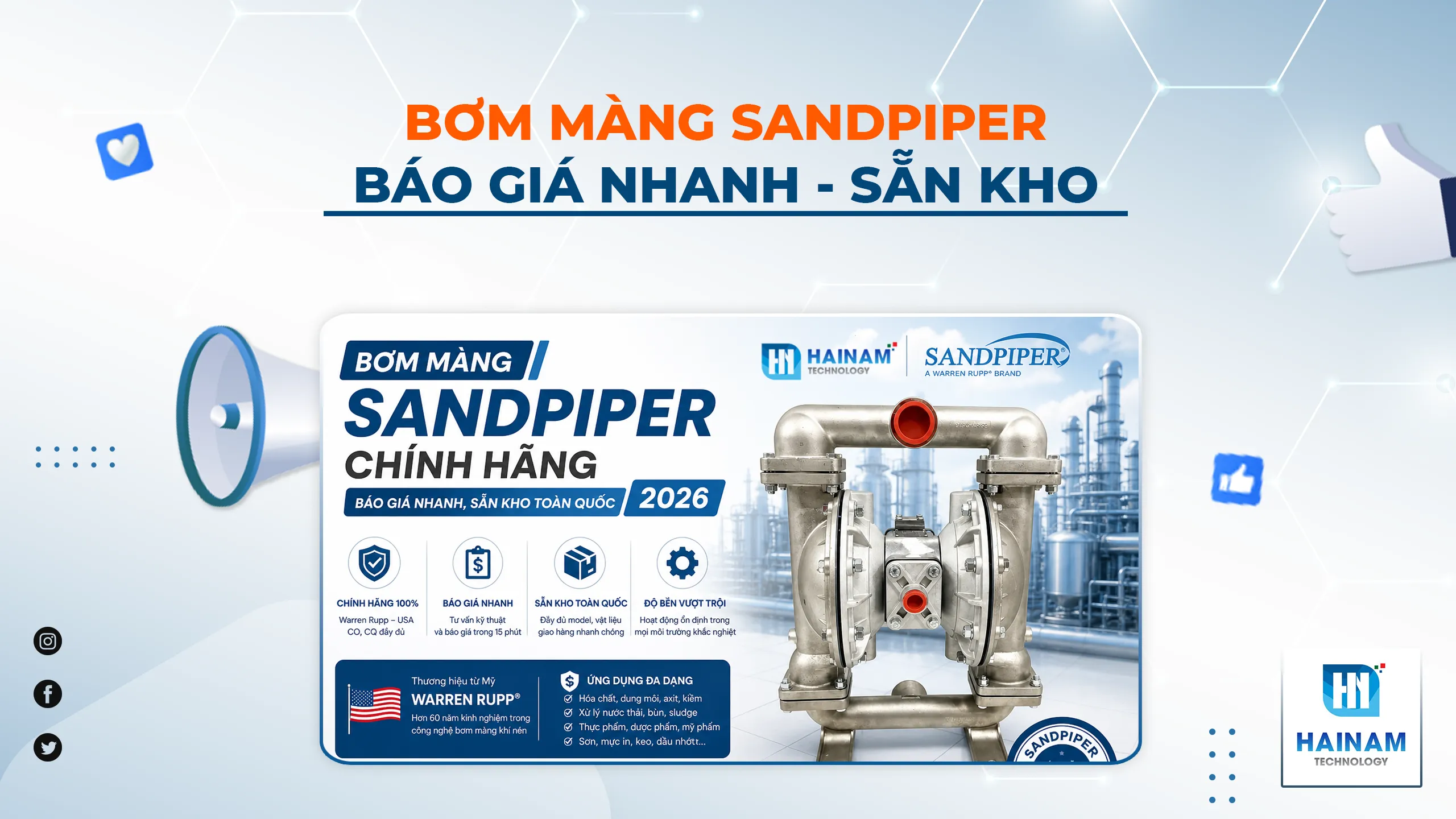 Bơm Màng Sandpiper Chính Hãng – Báo Giá Nhanh, Sẵn Kho Toàn Quốc 2026