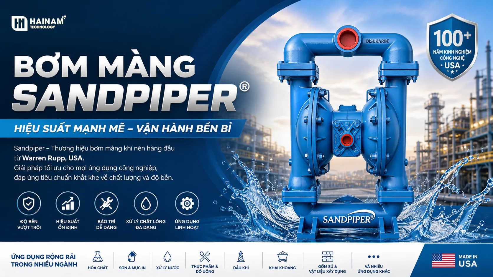 bơm màng sandpiper vận hành bền bỉ