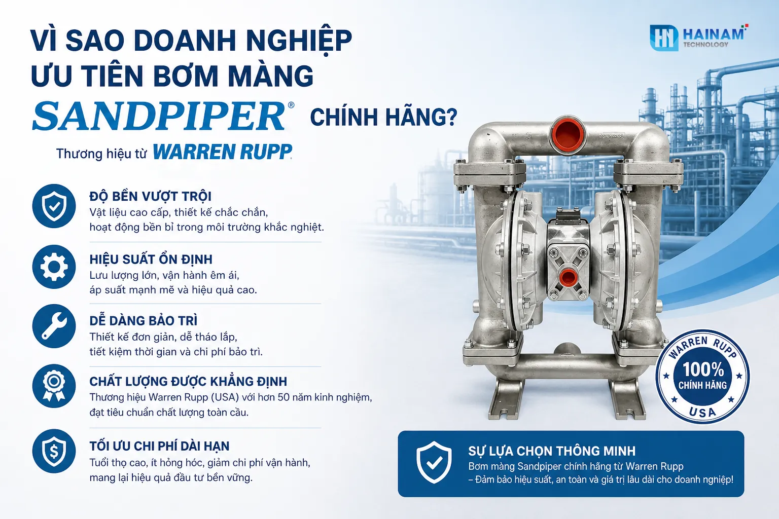 bơm màng sandpiper vận hành ổn định