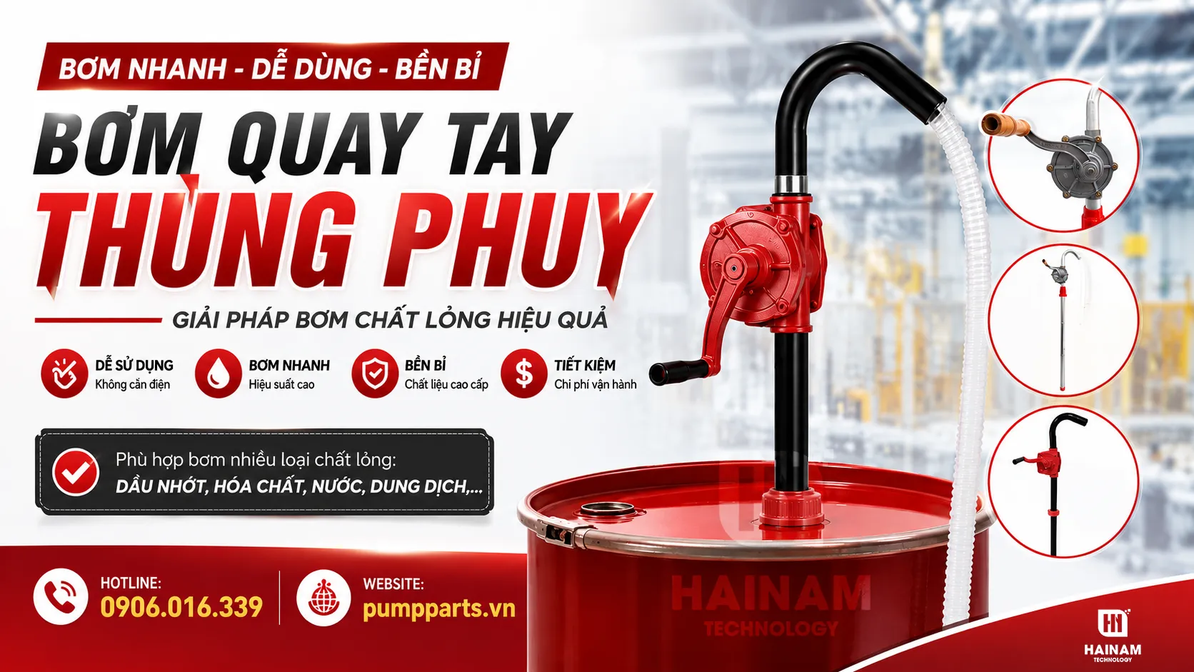 bơm quay tay thùng phuy chính hãng