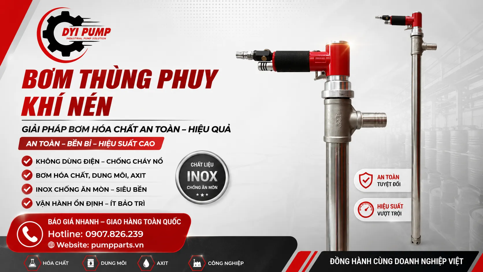 bơm thùng phuy khí nén chính hãng