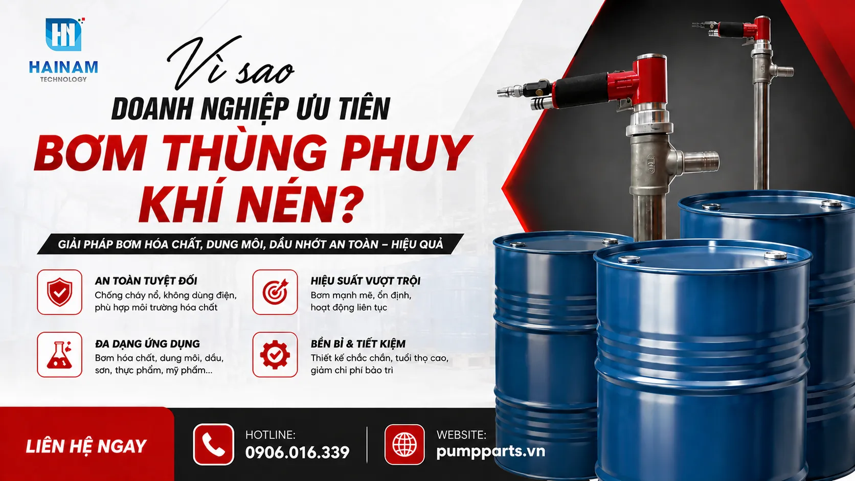 bơm thùng phuy khí nén hiệu suất mạnh mẻ