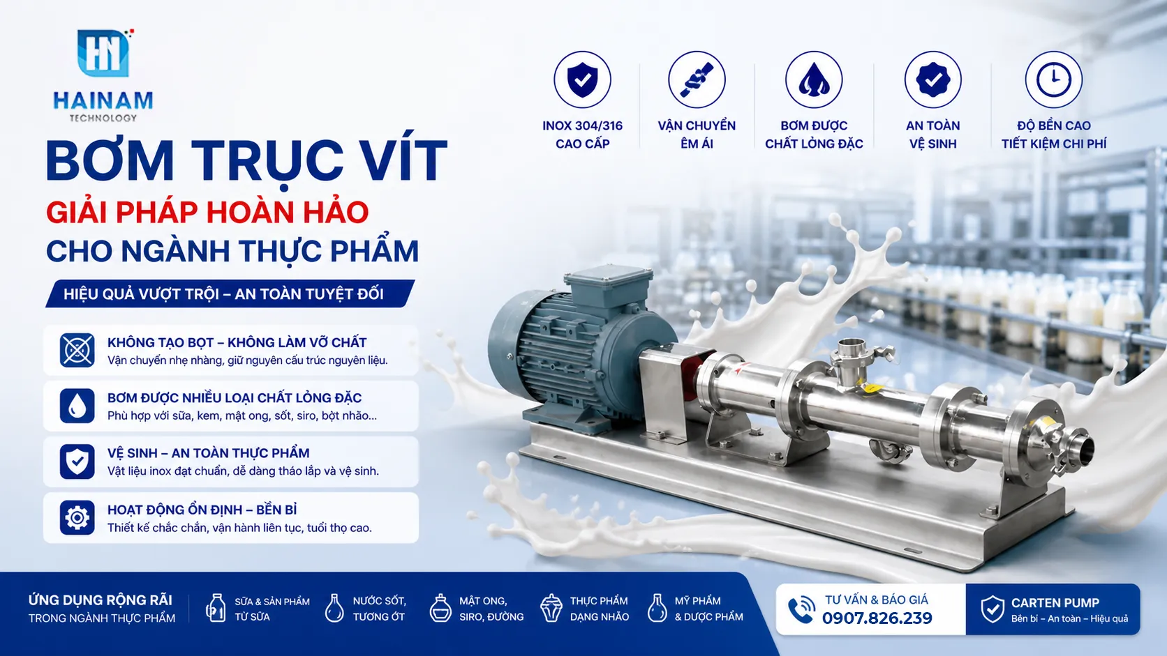 bơm trục vít thực phẩm chính hãng Carten pump