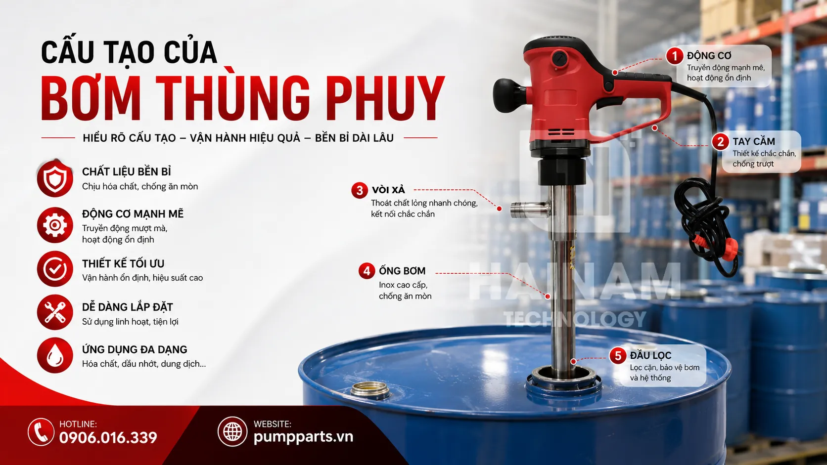 cấu tạo bơm thùng phuy điện