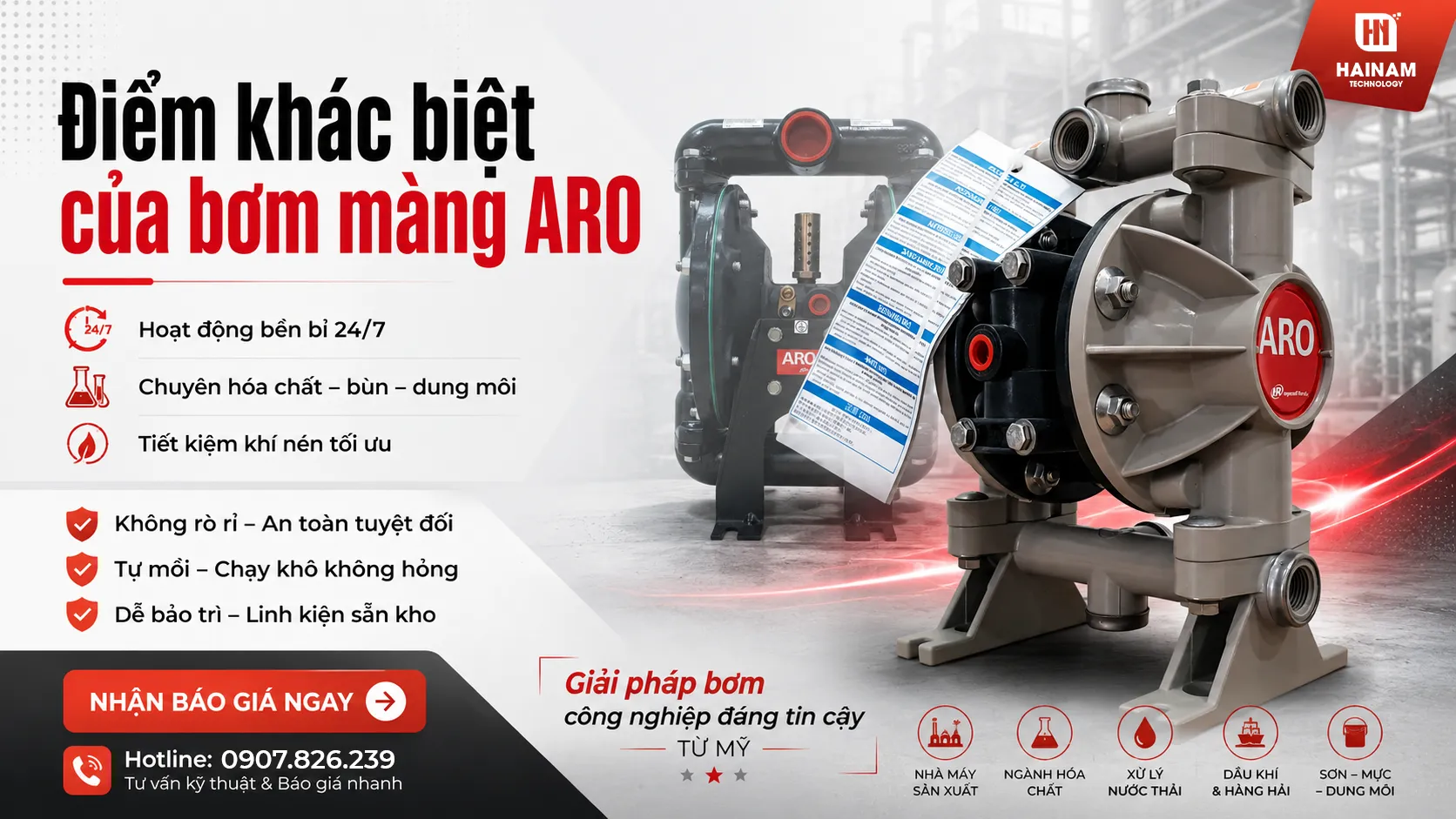 điểm khác biệt máy bơm màng aro
