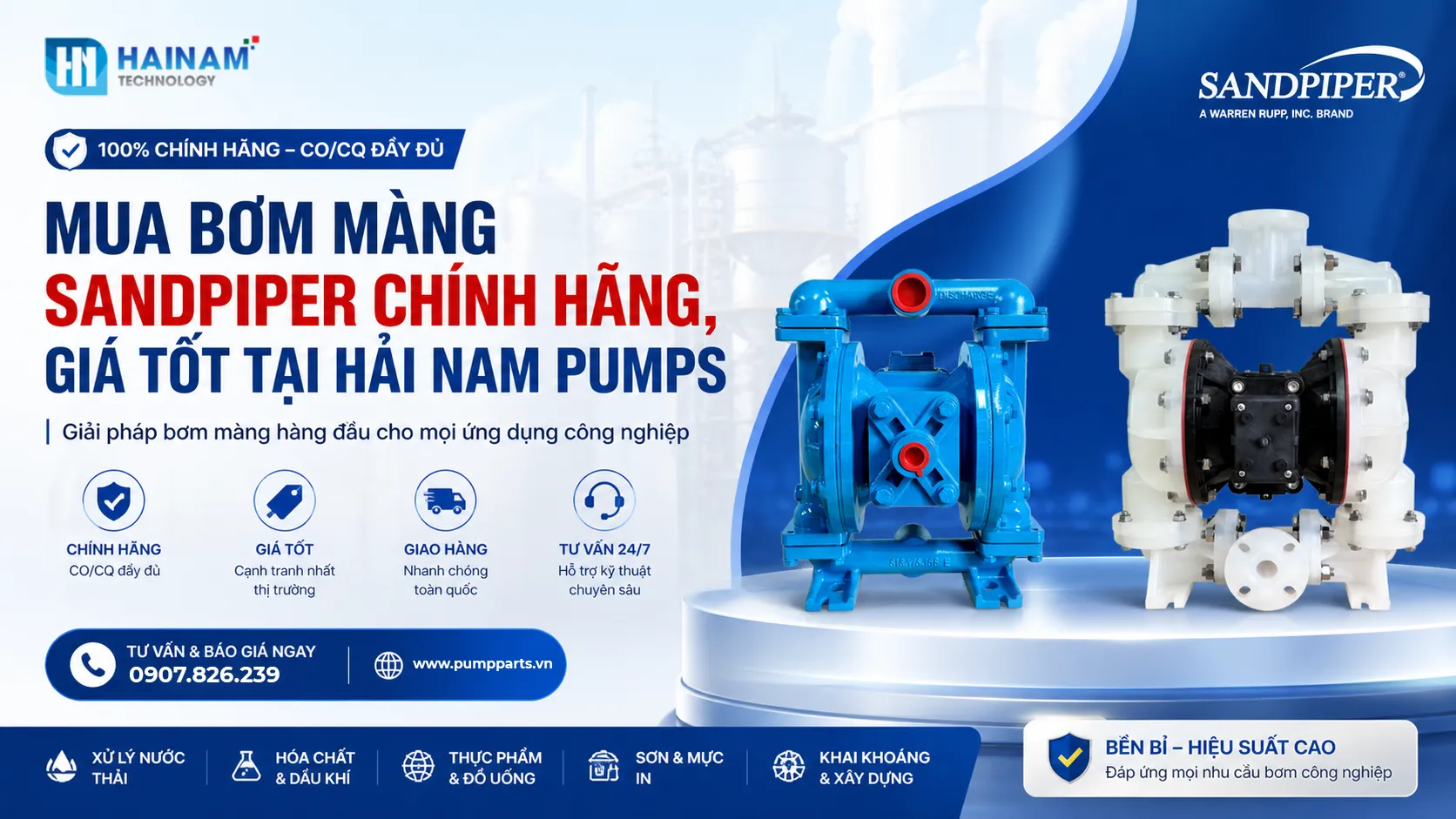 mua bơm màng sandpiper chính hãng giá rẻ tại Hải Nam Pumps