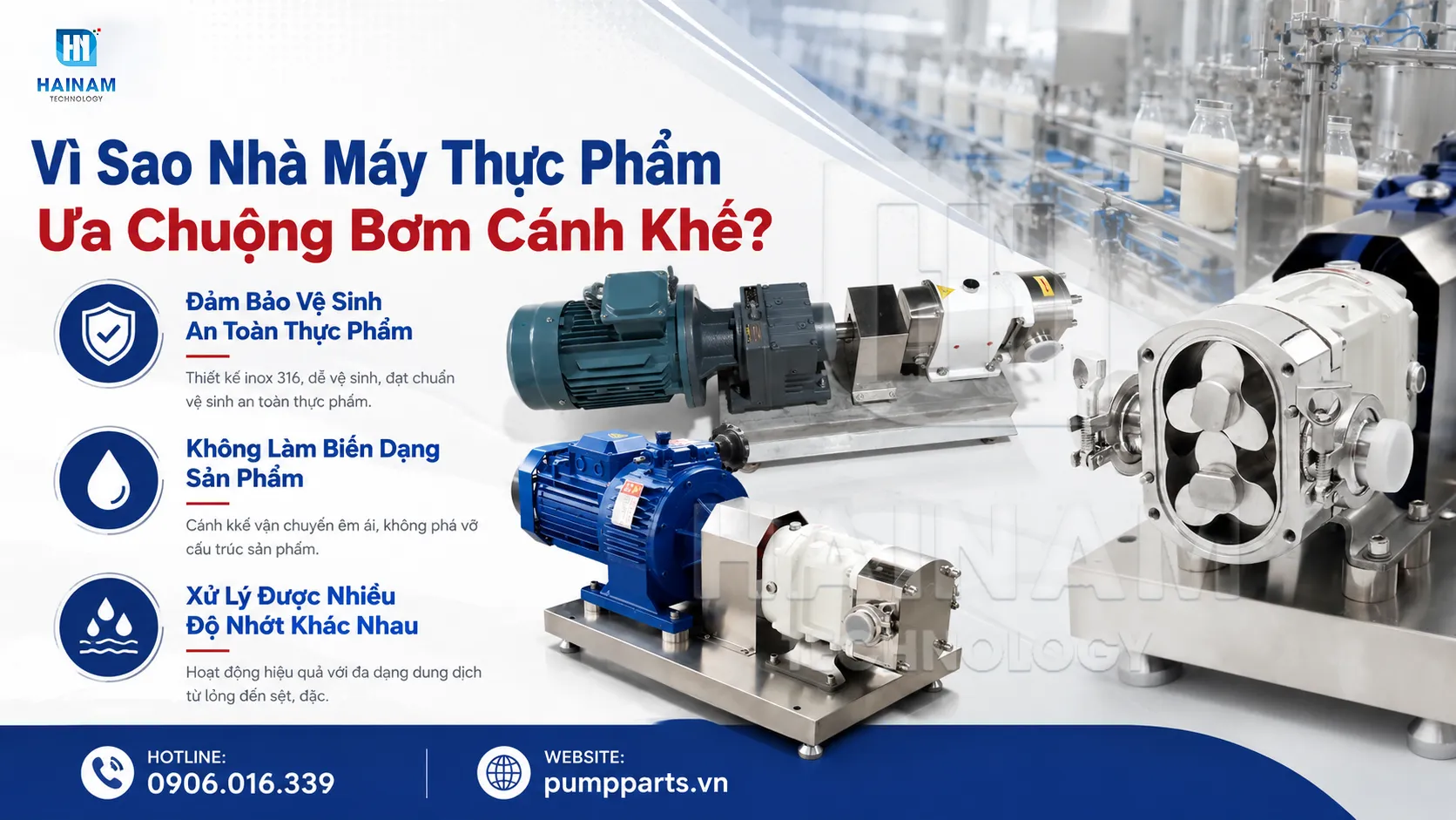 nhà máy thực phẩm ưa chuộng bơm cánh khế
