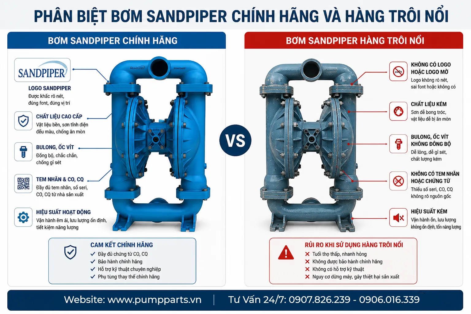 phân biệt bơm màng sandpiper chính hãng