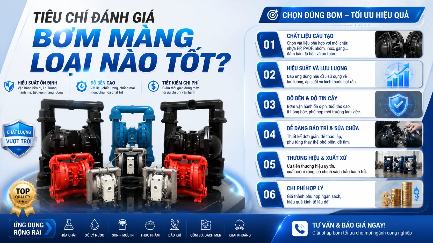 tiêu chí đáng giá máy bơm màng tốt