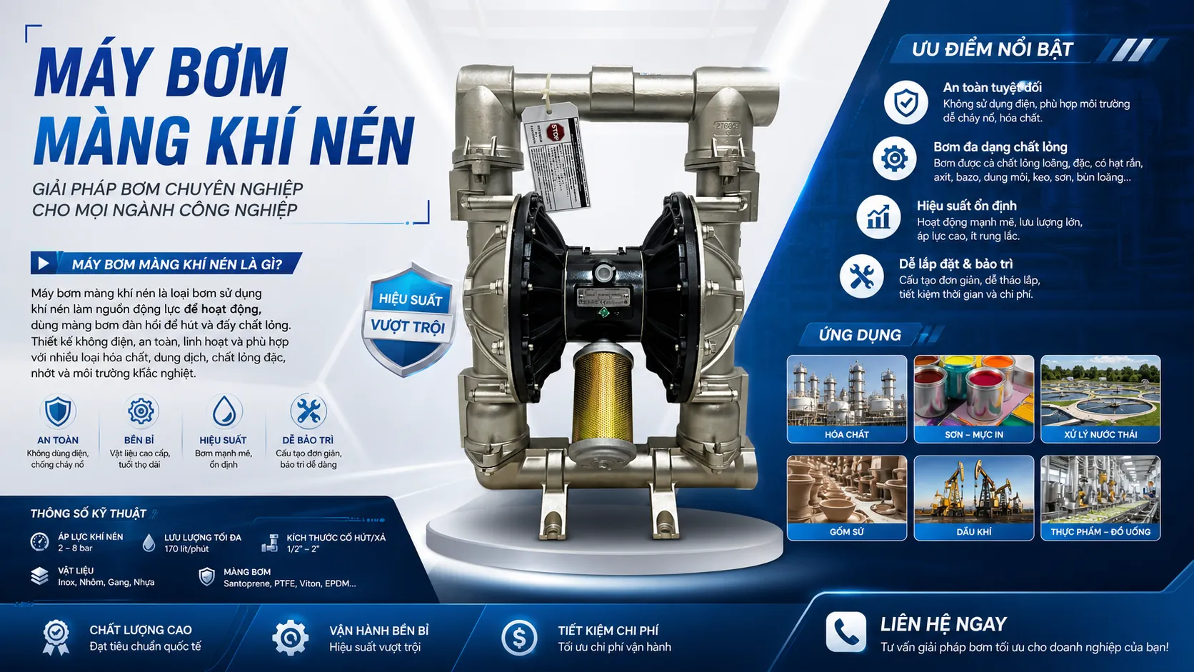 ưu điểm của máy bơm màng khí nén