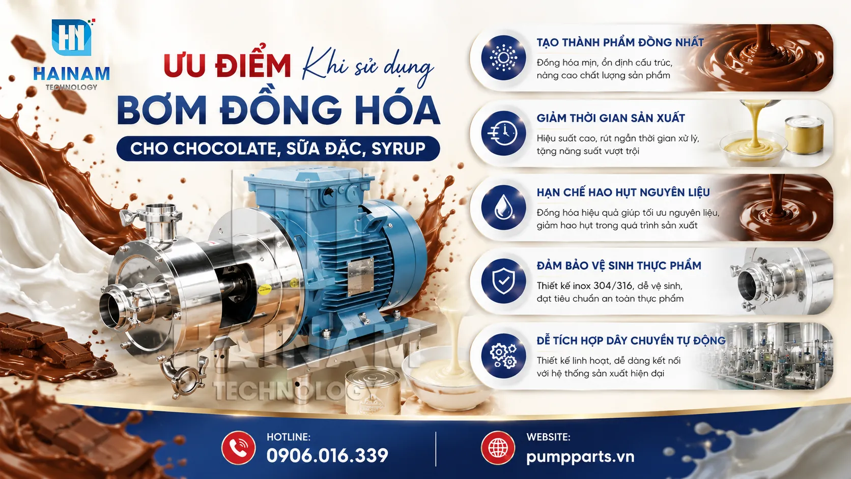 ưu điểm khi sử dụng bơm đồng hóa cho chocolate, sữa đặc, syrup
