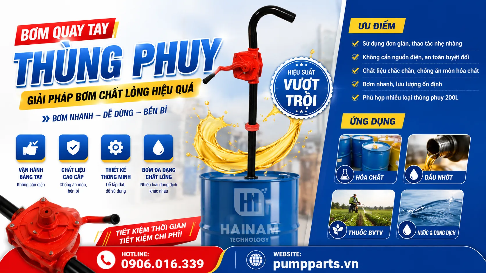 ưu điểm và ứng dung bơm quay tay thùng phuy