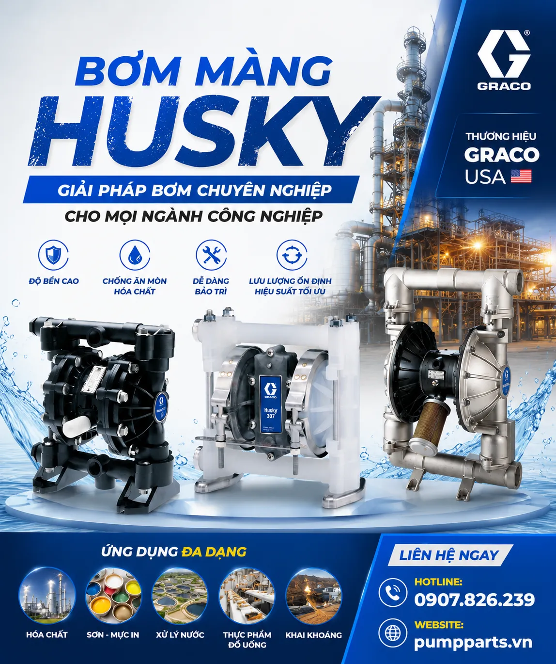 bơm màng husky công nghiệp - chính hãng