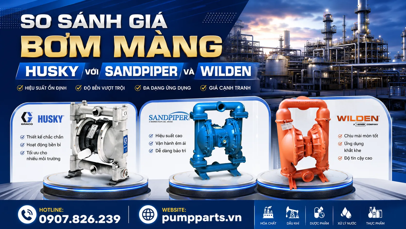 so sánh bơm màng husky với sandpiper wilden