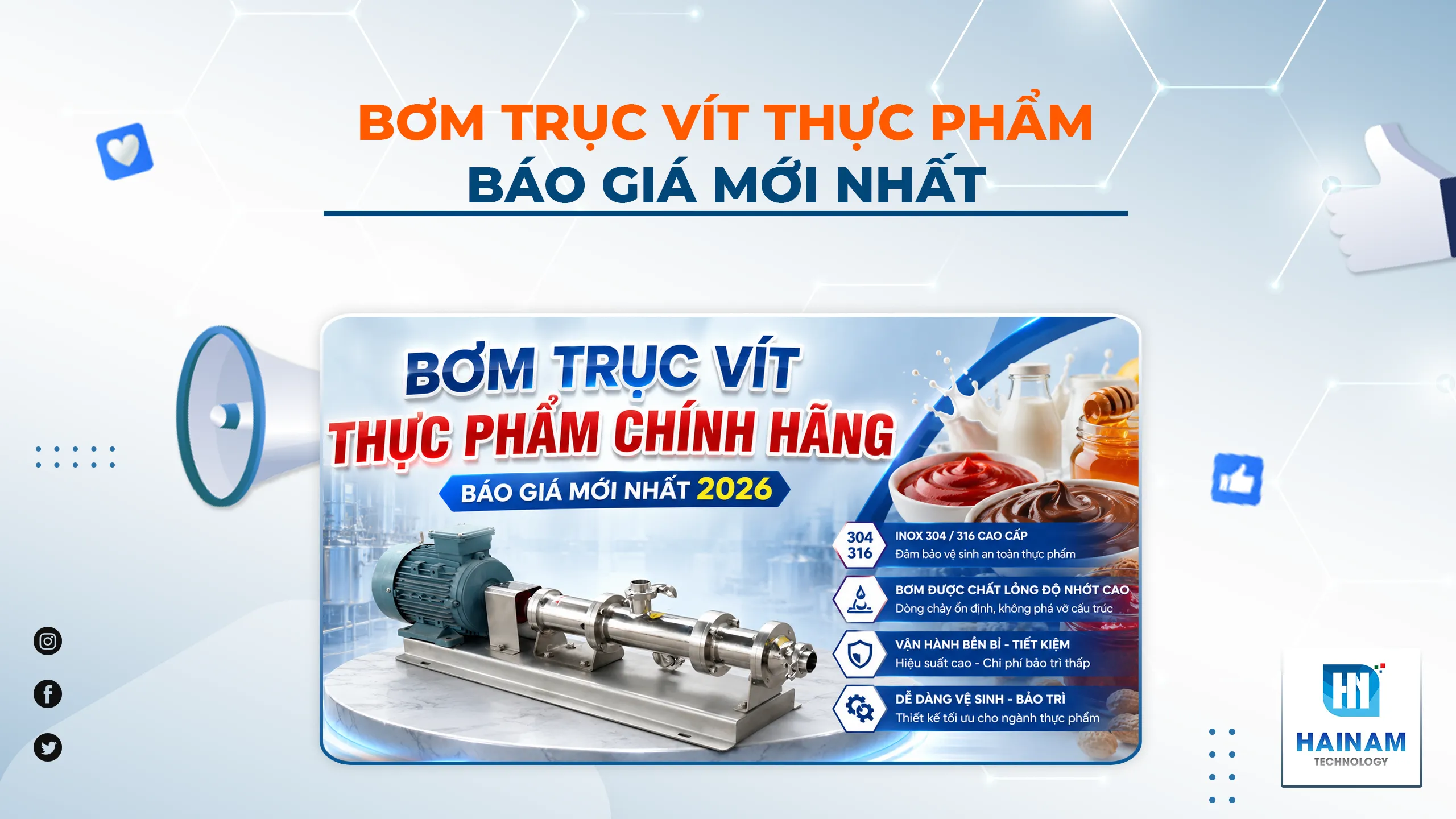 Bơm Trục Vít Thực Phẩm Chính Hãng | Báo Giá Mới Nhất 2026
