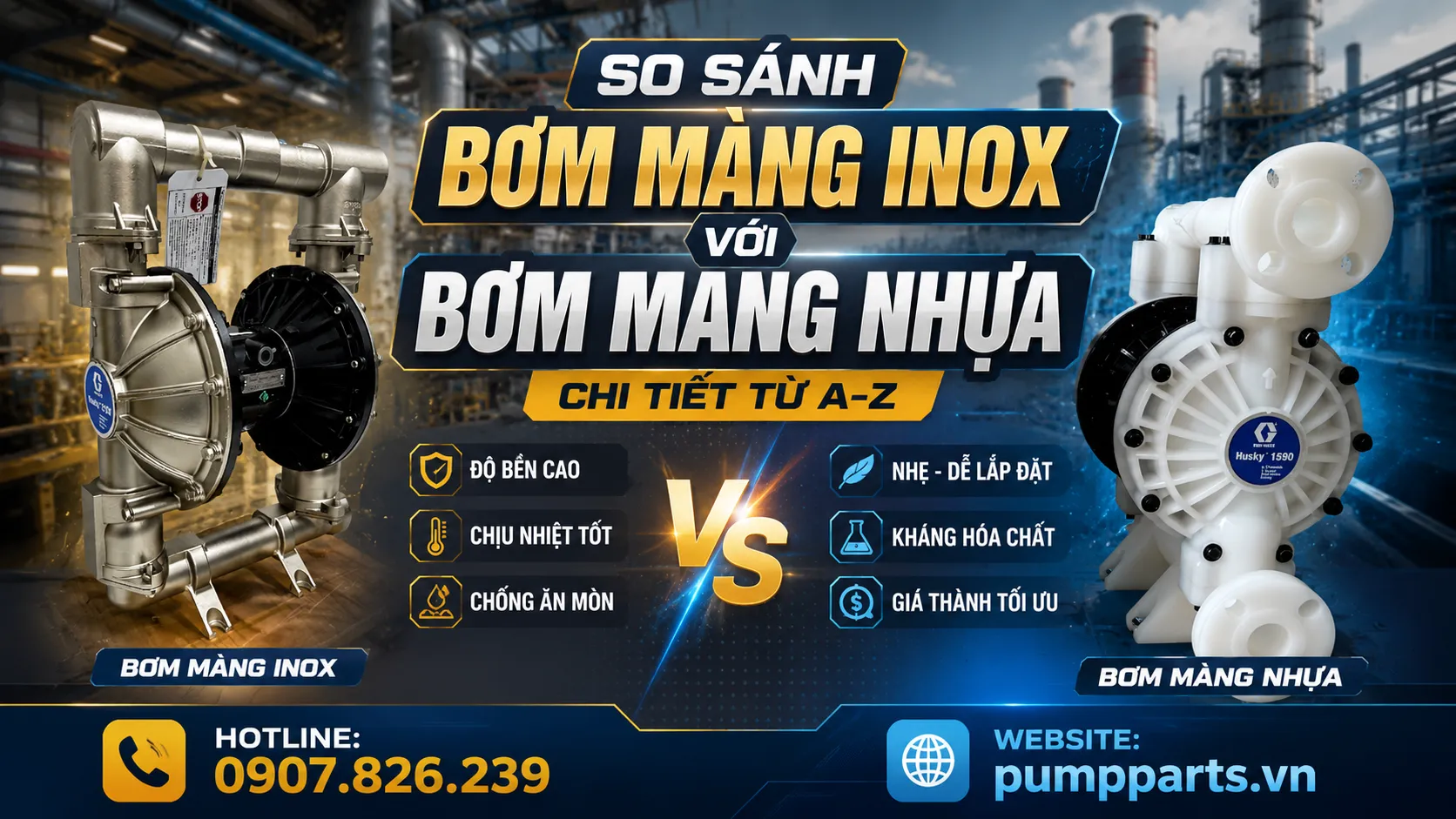so sánh bơm màng inox nhựa