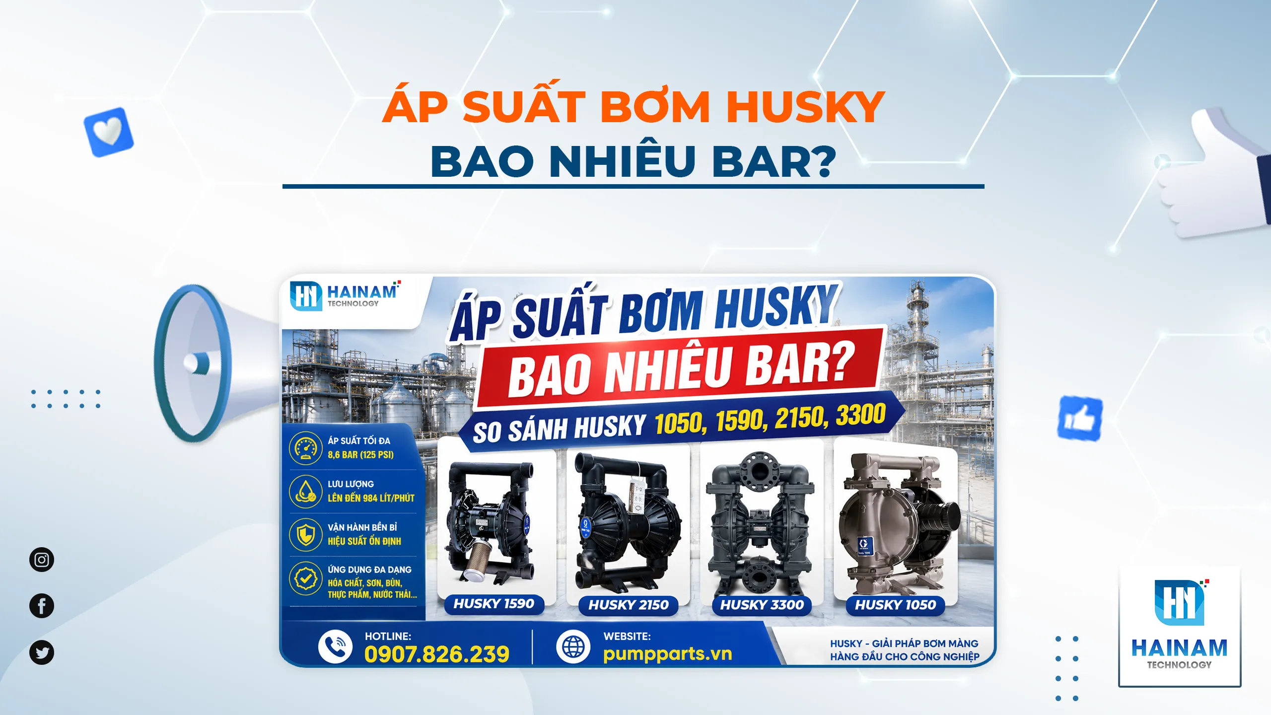 Áp Suất Bơm Husky Bao Nhiêu Bar? So Sánh Husky 1050, 1590, 2150, 3300