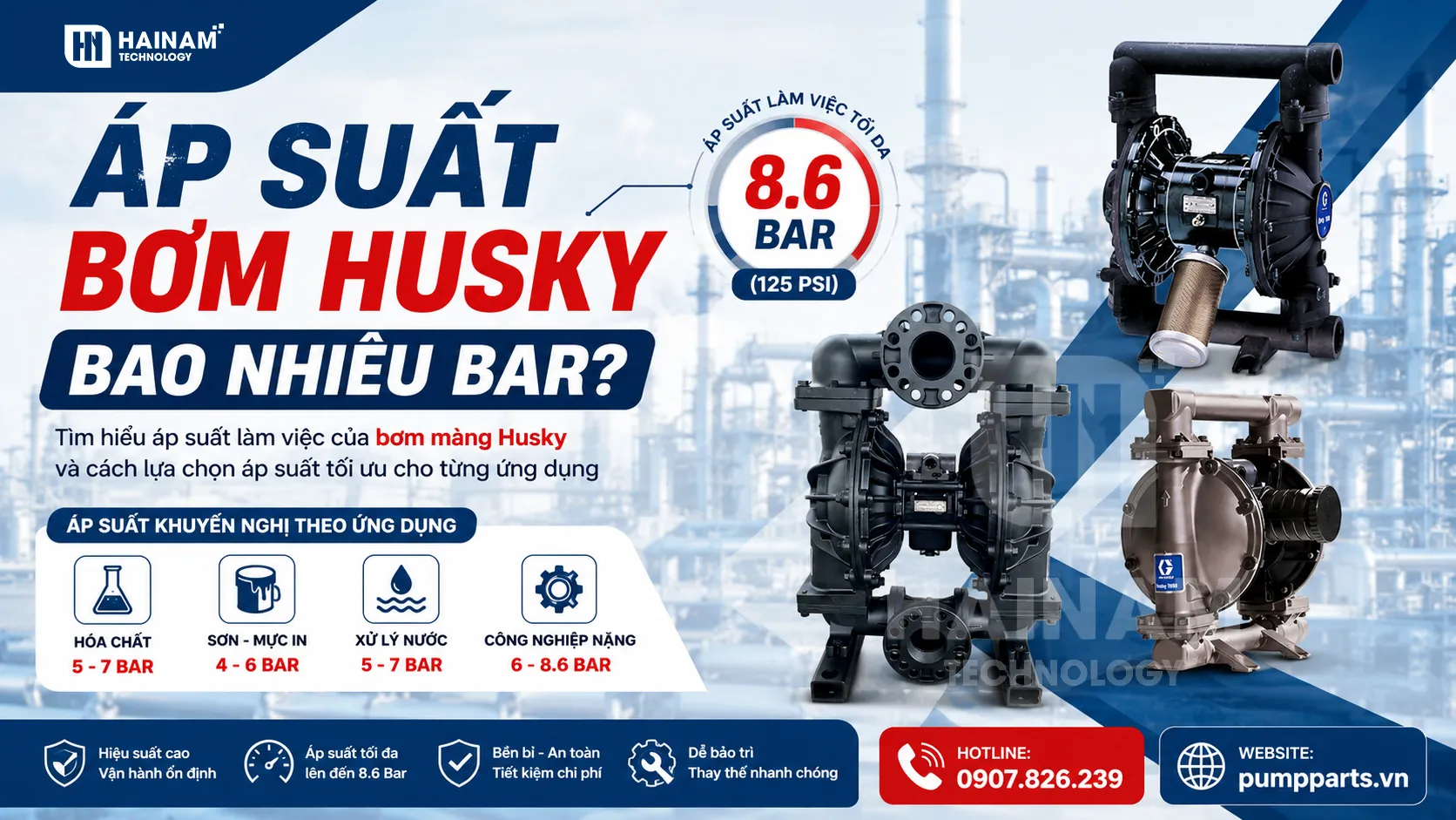 áp suất làm việc của bơm husky